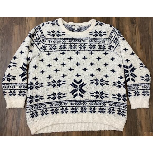 Women Barefoot Dreams Cozy Chic Seaside Nordic snowflake pullover sweater 2X - Picture 1 of 4